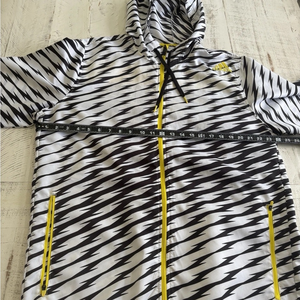 Adidas Black and White Patterned windbreaker Hoodie with Yellow Accents - Picture 4 of 16